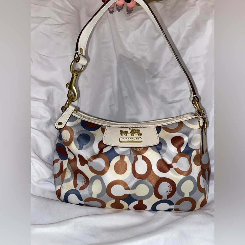 Coach Y2k White and Brown Patterned Shoulder Bag